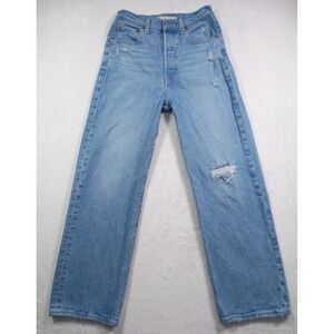 Levis Jeans Womens Size 25 Blue Denim Ribcage Straight Ankle Button Fly Stretch